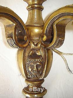 Antique PAIR French Figural Bronze Wall Lights Sconces Original Glass Sleeves