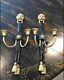 Antique Pair Architectural Victorian Gilded Gold Lion Head Candle Wall Sconce