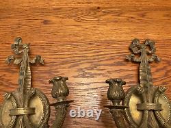 Antique Pair Brass Tassel & Bow Electric Powered Wall Sconces Made in Spain