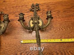 Antique Pair Brass Tassel & Bow Electric Powered Wall Sconces Made in Spain