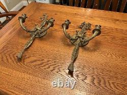 Antique Pair Brass Tassel & Bow Electric Powered Wall Sconces Made in Spain