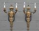 Antique Pair Bronze Two Socket Wall Sconces Circa 1920's With Ram Head Details
