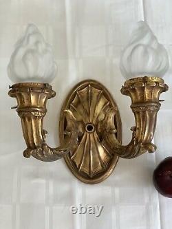 Antique Pair French Empire Beaux Arts Dore Bronze Wall Sconce Torch Sconces