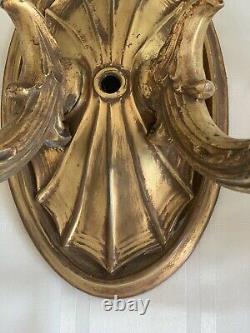 Antique Pair French Empire Beaux Arts Dore Bronze Wall Sconce Torch Sconces
