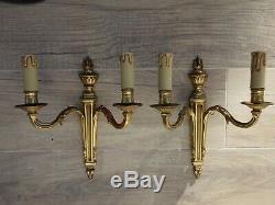 Antique Pair French Empire Regency Bronze Wall Sconces Torch