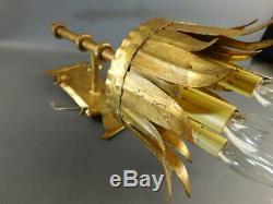 Antique Pair Gilded Tole Gothic Torchiere Wall Sconces Spain
