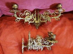 Antique Pair Griffin / Gryphon Double Wall Sconces Late 1800's