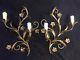 Antique Pair Italian Tole Gold gilt scrolled floral 2 Arm electric wall sconces