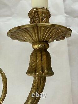 Antique Pair Palatial French Empire Brass Bronze Wall Sconce Sconces 27 Bow