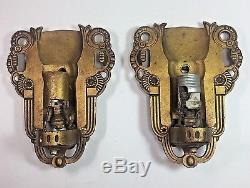 Antique Pair of Art Deco Wall Sconces by Lightolier Lighting Gilt Iron