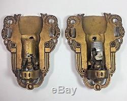 Antique Pair of Art Deco Wall Sconces by Lightolier Lighting Gilt Iron