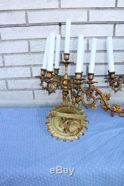 Antique Pair of French Cast Brass Louis XVI Wall Light Sconces, 19th C