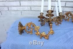 Antique Pair of French Cast Brass Louis XVI Wall Light Sconces, 19th C