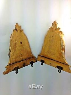 Antique Pair of French Clam Shell Carved Gilt Wood Sconce Wall Shelf Gold Gilt
