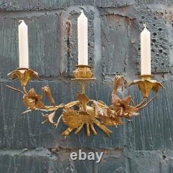 Antique Pair of Gilded Floral Candle Sconces French Brass Candle Wall Sconces