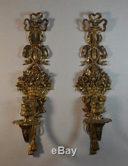 Antique Pair of Gilt Brass Wall Sconces