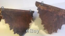 Antique Pair of Italian Carved Wood Cherub Gilt Wall Sconces Shelves Brackets