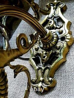 Antique-Pair of wall sconces -art nouveau-Manticora- solid bronze. France