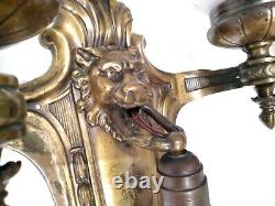Antique Palatial 3 Lights Wall Sconce Big 20´´ Edwardian Lion Face 10 Lbs Bronze