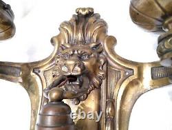 Antique Palatial 3 Lights Wall Sconce Big 20´´ Edwardian Lion Face 10 Lbs Bronze