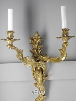Antique Pr French Rococo Style Brass/bronze Ornate Wall Sconces Lights 20 H