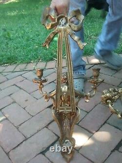 Antique Putti Rocco Wall Sconces Candelabra French style Gilt color. Spelter