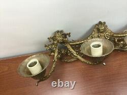 Antique Rococo 4 Arm Brass Wall Mounted Sconce Light Fixture Bronze Metal Gold
