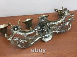 Antique Rococo 4 Arm Brass Wall Mounted Sconce Light Fixture Bronze Metal Gold