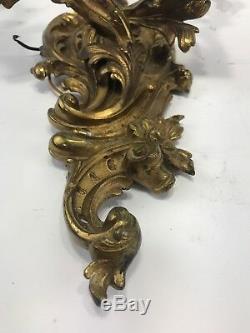 Antique Rococo Sconce French Brass Bronze Louis Wall Light Lamp Fixture Electric
