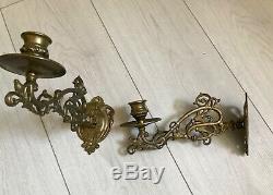 Antique Solid Brass Scroll Candlestick Holder Wall Sconce Piano Candle Reclaim