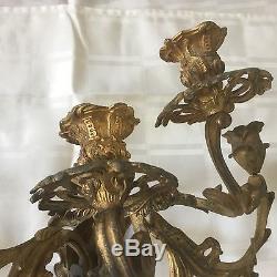 Antique Stately Pair French Rococo Figural Bronze Bird Wall Sconce Sconces