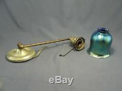 Antique Swing Arm Brass Wall Sconce Blue Aurene Glass Squash Blossom Shade