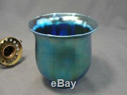 Antique Swing Arm Brass Wall Sconce Blue Aurene Glass Squash Blossom Shade