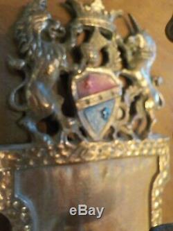 Antique Tudor/Arts&Crafts Wall Sconces- Polychromed Lion/Shield/Thistle Design