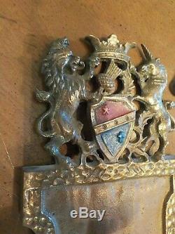 Antique Tudor/Arts&Crafts Wall Sconces- Polychromed Lion/Shield/Thistle Design