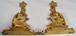 Antique Two Italian Abstract Carved Wood Gold Gilt & Gesso Wall Sconces Shelves