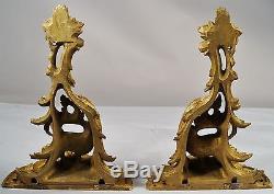 Antique Two Italian Abstract Carved Wood Gold Gilt & Gesso Wall Sconces Shelves