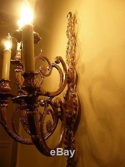 Antique VTG HUGE French Gold Wall Sconce Light 1 of 3 Sconces Make Offer