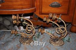Antique Victorian 3 Arm Candelabra Wall Sconce Candle Holder-Leave-Green Crystal