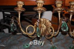 Antique Victorian 3 Arm Candelabra Wall Sconce Candle Holder-Leave-Green Crystal