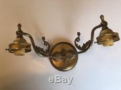 Antique Victorian Electric Double Wall Light Fixture Gold Metal Sconce