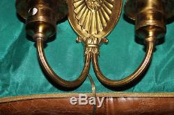 Antique Victorian Empire Double Handle Wall Sconce Light Fixtures-Pair-Brass