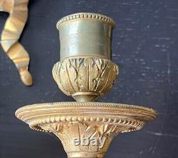 Antique Victorian French Double Arm Gilt Bronze Wall Sconce Candle Holders Pair