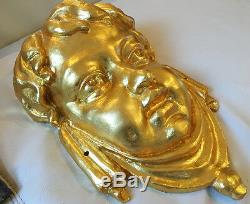 Antique Victorian Gold Gild Iron Angel Cherub Face neoclassical wall sconce art