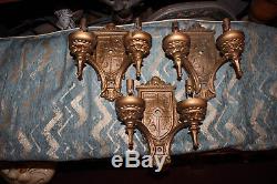 Antique Victorian Medieval Coat Of Arms Wall Sconce Light Fixtures-3 Pieces-Star