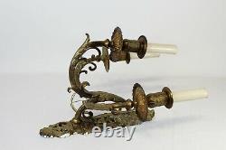 Antique Victorian Style Wall Sconce Light Fixture 3 Arms Brass Metal #2