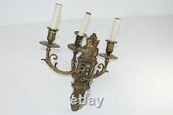 Antique Victorian Style Wall Sconce Light Fixture 3 Arms Brass Metal #2