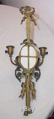 Antique Victorian ornate gilt bronze electric wall sconce picture frame brass