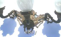 Antique Vintage 3 Arm Electric Wall Sconce Light Fixture Ornate Cast Brass