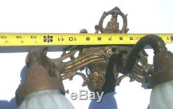 Antique Vintage 3 Arm Electric Wall Sconce Light Fixture Ornate Cast Brass